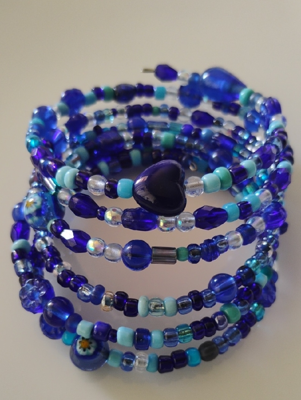 Blue Beaded Wrap Bracelet with Heart Accent - Women Jewelry